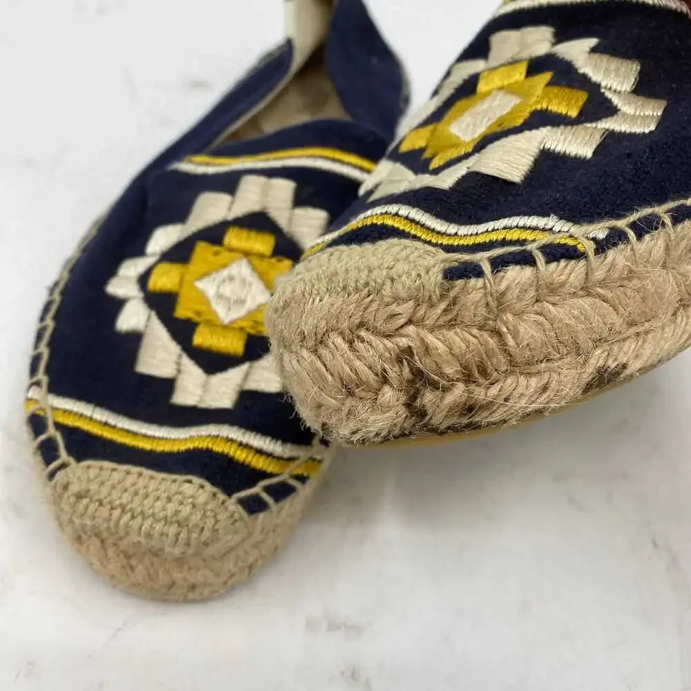 Soludos Navy Blue Yellow Embroidered Espadrille Flats | Women’s 7